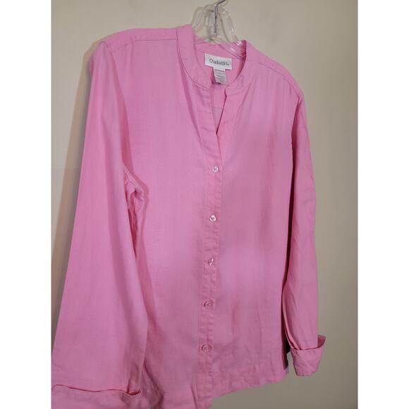 Chadwick's Linen Button Up Shirt Top Lightweight Cuff Long Sleeve Pink Sz Large - Picture 2 of 4